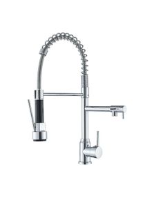 KLARWERK Bjorn | Rubinetto cucina Gastronomy chrome argent Due docce | Rubinetto cucina professionale acciaio inossidabile | Ristorante doppio lavello