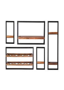 SIT-MÖBEL SIT Möbel Juego de estantería de pared 5 piezas | madera de mango natural | negro antiguo marco de metal antiguo | W 0 x D 0 x H 0 cm | 09200-01