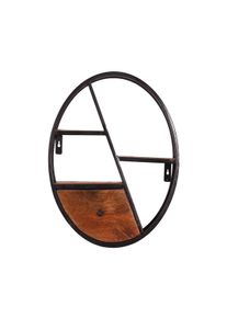 SIT-MÖBEL SIT Möbel estante de pared redondo | 3 estantes, 1 cajón | mango natural | marco de metal viejo negro antiguo | An 50 x Pr 13 x Al 50 cm | 09274-01