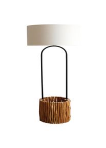 Salesfever lámpara de pie driftwood 155cm|con cesta para plantas|tulipa lino grueso|marco driftwood y metal|An.34xPr.34xAl.155 cm|natural-blanco-negro