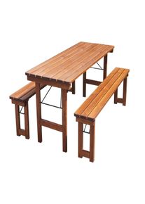 METRO PROFESSIONAL Conjunto de mesa y bancos de exterior de 3 piezas, 1 mesa 180 x 70 cm, 2 bancos 180 x 27.5 cm, marrón oscuro