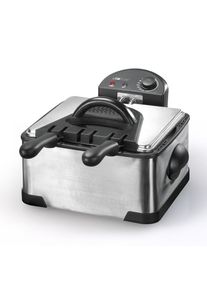 Clatronic FR 3195 Friggitrice Doppia, 3 cestelli, Capacit&agrave; 4 Litri, Acciaio Inossidabile, 2000W, Nero/Argento