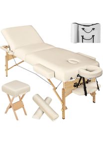 TecTake Set lettino da massaggio a 3 zone con 10 cm di imbottitura, cuscini posturali e supporto in legno - beige - 400187