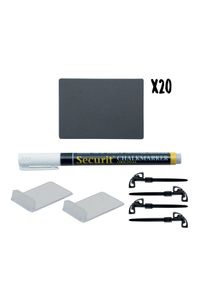 Securit Etiquetas de Quadro Negro A8, inclui marcador de giz, 4 suportes pontiagudos, 2 suportes transparentes - conjunto de 20
