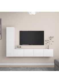 Set de muebles de salón TV 4 piezas madera de ingeniería blanco