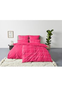 OTTO home , Wendebettwäsche »Nature in Gr. 135x200 oder 155x220 cm« 2 Stk. tlg. Bettwäsche in unregelmäßigem Karo-Muster , hellpink , Obermaterial:...