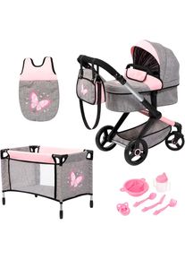 BAYER, Kombi-Puppenwagen &raquo;Xeo Mega, grau/rosa&laquo;, grau/rosa, Kombi-Puppenwagen