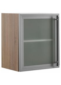 Optifit, Glash&auml;ngeschrank mit Glasrahment&uuml;r in Alu-Optik, Breite 50 cm, alu/eichefarben, eichefarben -B/H/T: 50 cm x 57,6 cm x 35,2 cm, alu/
