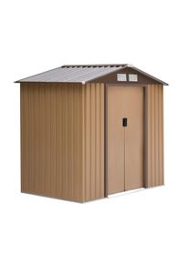 Outsunny Abrigo de Jardim 213x130x185cm Abrigo de Jardim Metálico de Exterior com 2 Portas Deslizantes e 4 Janelas Marrom Claro