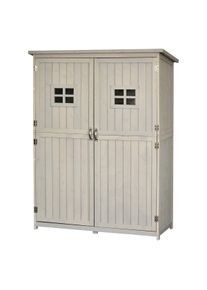 Outsunny Abrigo de Jardim para Ferramentas Armário de Madeira para Exterior com Prateleira Dupla Porta Janelas e Teto Asfáltico 127,5x50x164cm Cinza