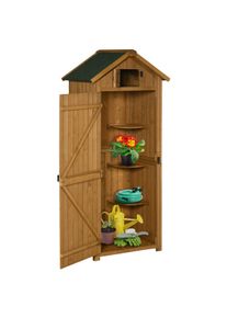 Outsunny Armário de Jardim de Madeira 77x54,2x179 cm 0,3 m² Armário de Armazenamento com 3 Prateleiras e 2 Portas Madeira e Verde