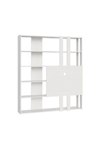 Itamoby Parete Attrezzata M Kato 6R 2 fianchi 2 fasce lunghe 2 fasce corte 2 fasce medie pannello TV L.178 P.36 H.204 Bianco Frassinato