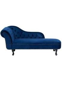 Beliani Chaiselongue Samtstoff blau linksseitig Nimes , Textil , 170x79x61 cm , Wohnzimmer, Sofas & Couches, Sofas, Recamieren