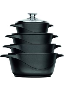 Smile Batteria da Cucina Induzione Set Pentole 8 Pezzi Alluminio Fuso, Coperchi Vetro Nero SML-MGK12