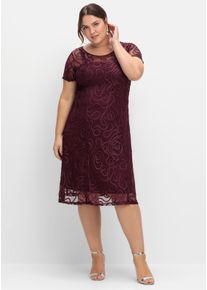 sheego Dames Cocktailjurk met sierranden in aubergine ,maat 52, Witt, 100% Polyamide