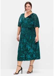 sheego Damen Cocktailkleid mit Ausbrenner-Muster in petrol-bedruckt ,Gr&ouml;&szlig;e 40, Witt, 69% Polyester, 24% Polyamid, 7% Elasthan