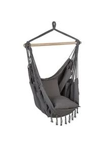 Beliani Makramee Hängesessel mit Kissen Baumwolle grau Bonea , Grau , Textil , 95x125x55 cm , Gartenmöbel, Gartenschaukeln, Hängesessel