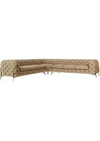 S-Style Möbel Ecksofa Chesterfield Lexi Beige Samt , Textil , Echtholz,Buche, Birke , Füllung: Polyetherschaumkern,Polyetherschaumkern , Eckteil, L-Form , 323x323 cm , Blauer Engel, FSC Mix, Oeko-Tex®, Hergestellt in Europa , Wohnzimmer, Sofas & Couches, Wohnlandschaften, Ecksofas