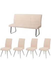 MCW Esszimmer-Set Beige 5er-Set , Textil , 160x100x65 cm , Esszimmer, Bänke, Tisch- & Eckbankgruppen