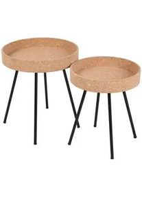 Livetastic Beistelltischset , Naturfarben, Schwarz , Holz, Metall, Holzwerkstoff , 2-teilig , Kork , rund , konisch , 45-38x50-45x45-38 cm , Wohnzimmer, Wohnzimmertische, Beistelltische