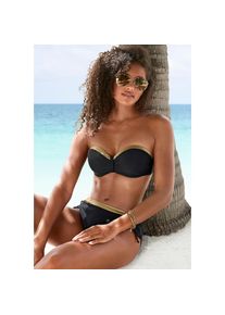Lascana , Bikini-Hose »Elodie«, mit trendigem Materialeinsatz , schwarz-goldfarben , N-Gr , 44 -N-Gr , 44 , Unifarbe mit goldfarbenem Einsatz
