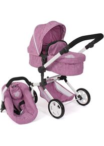 Bayer Chic 2000 CHIC2000, Kombi-Puppenwagen &raquo;Linus, Jeans Pink&laquo; mit Babywanne und Autositz, Jeans Pink, Kombi-Puppenwagen