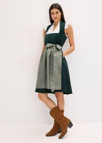 Dirndl met fluweel en schort van satijn (2-dlg. set) - groen - maat 44 - fluweel - bonprix