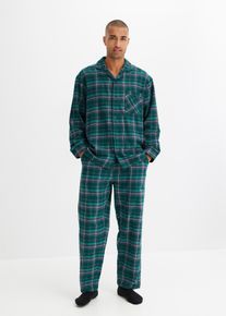 Flanellen pyjama met knoopsluiting en lange mouwen - groen - maat 56/58 (XL) - met katoen - bonprix