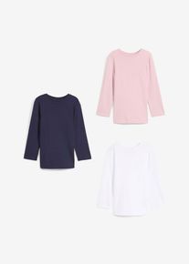 Langermet topp i ren økologisk bomull (3-pack), blå, størrelse 128/134, bonprix