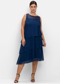 sheego Dames Cocktailjurk met gedrapeerde volants in blauw ,maat 48, Witt, 100% Polyester
