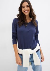 Maglia con scollo rotondo in puro cotone biologico, Blu, Taglia 58/60 (XXL), bonprix