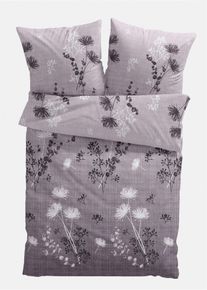 Bettw&auml;sche mit Blumen Design, grau, Gr&ouml;&szlig;e 135x200 cm, 100% Baumwolle, bonprix