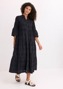 Maxikleid aus reiner Baumwolle mit Lochstickerei, schwarz, Gr&ouml;&szlig;e 40, 100% Baumwolle, bonprix