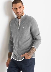 Feinstrickjacke mit Stehkragen und recycelter Baumwolle, grau, Gr&ouml;&szlig;e 56/58 (XL), mit Baumwolle, bonprix