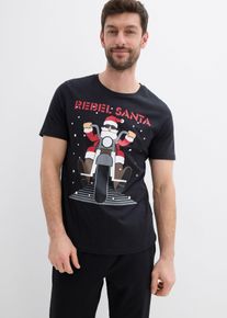 T-Shirt mit Weihnachtsmotiv aus reiner Bio-Baumwolle, schwarz, Größe 52/54 (L), 100% Baumwolle, bonprix