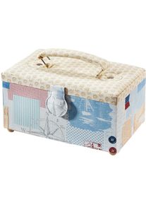 Locker Nähkästchen rechteckig, Textil mit Knopfmuster und Griff aus Stoff in bunt