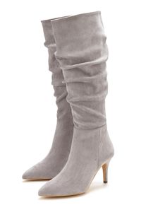 Lascana Laarzen met ritssluiting met modieuze rimpeling, lange schacht, high-heel enkellaars, slouchy boots dames elegante laarzen maat 39 grijs