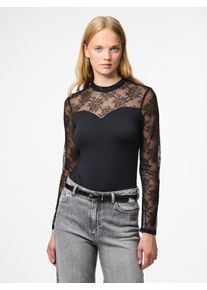 Pieces Body met lange mouwen PCMILLY LS LACE BODYSTOCKING NOOS dames body's maat XL (42) zwart