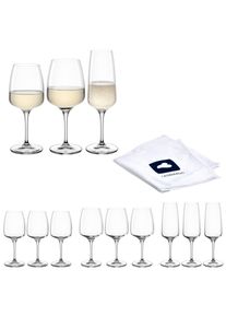 Leonardo Glazenset CESTI + poetsdoek, 13-delig 4 champagneglazen, 4 rieslingglazen en 4 witte wijnglazen met poetsdoek (set, 13-delig) glazen wit