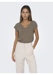 Only Shirt met V-hals ONLFREE S/S MOD.V-NECK TOP JRS NOOS dames v-hals shirts maat XS (34) bruin