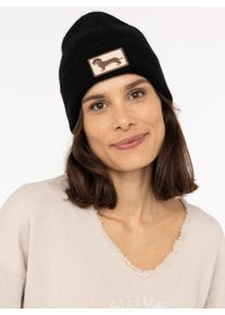 Zwillingsherz Beanie Dog Patch met schattig teckelmotief en wolgehalte dames mutsen zwart