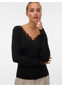 Véro Moda Vero Moda Shirt met lange mouwen VMSKYE LS V-NECK LACE TOP JRS NOOS dames longsleeves maat XL zwart