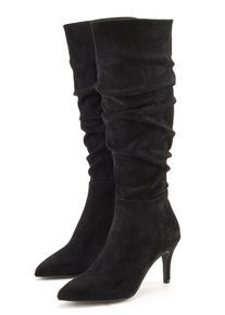 Lascana Laarzen met ritssluiting met modieuze rimpeling, lange schacht, high-heel enkellaars, slouchy boots dames elegante laarzen maat 36 zwart