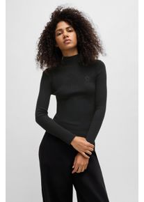 HUGO Blue Trui met staande kraag Sarmie met merk-stitching dames truien met opstaande kraag maat L zwart