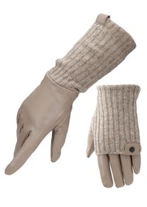 Pearlwood Leren handschoenen Romy Fleecevoering, als lange of korte handschoen te dragen, gebreide boorden (1 paar) dames handschoenen maat 6,5 bruin