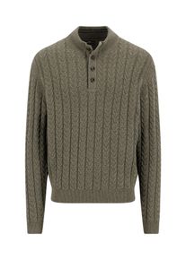 Fynch-Hatton Schipperstrui Gebreide trui met kabelpatroon en knoopsluiting, wol-aandeel heren pullovers maat 4XL groen