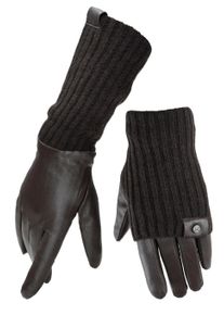 Pearlwood Leren handschoenen Romy Fleecevoering, als lange of korte handschoen te dragen, gebreide boorden (1 paar) dames handschoenen maat 7 bruin