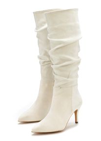 Lascana Laarzen met ritssluiting met modieuze rimpeling, lange schacht, high-heel enkellaars, slouchy boots dames elegante laarzen maat 37 beige