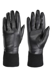 Pearlwood Leren handschoenen Luna zachte fleece voering, gebreide manchetten (1 paar) dames handschoenen maat 7 zwart