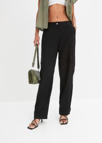 bonprix Spodnie bojówki z domieszką lnu, czarny, 46